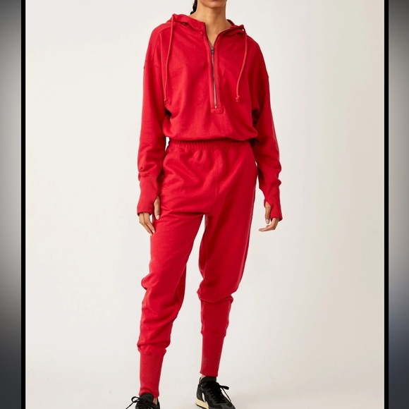 Free People FP Movement Training Day Hoodie Jumpsuit in Red - Picture 4 of 7